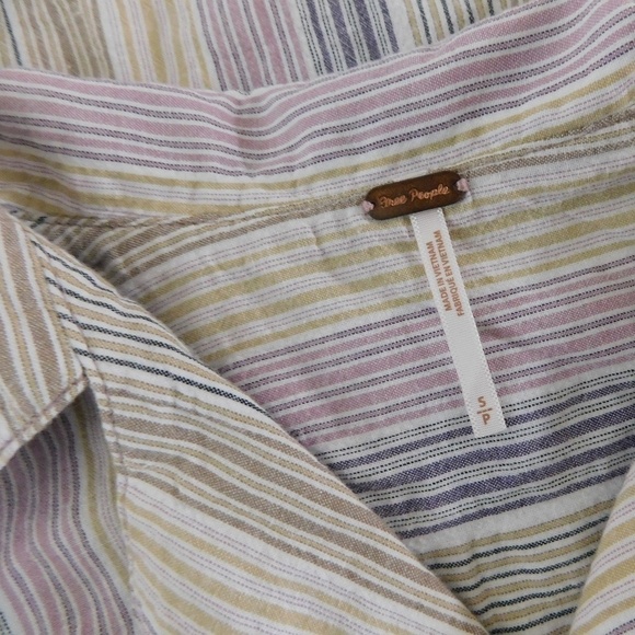 FREE PEOPLE High Tide Multi Stripe Button Down Top Shirt Purple Night Small - Picture 9 of 11